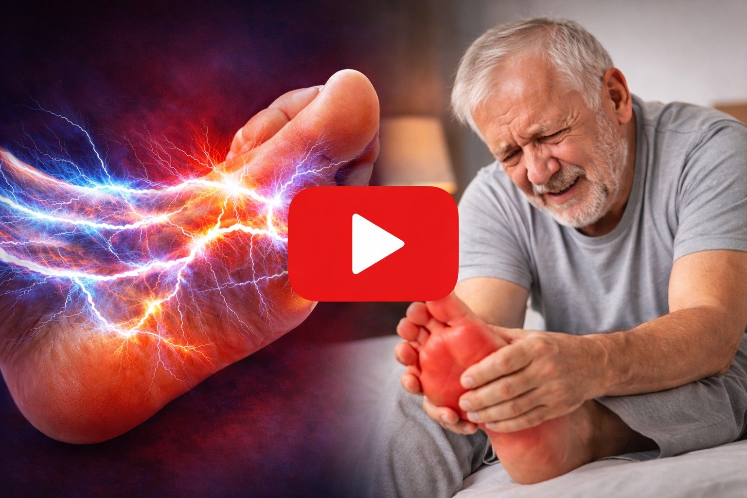 Senior man with neuropathy foot pain
